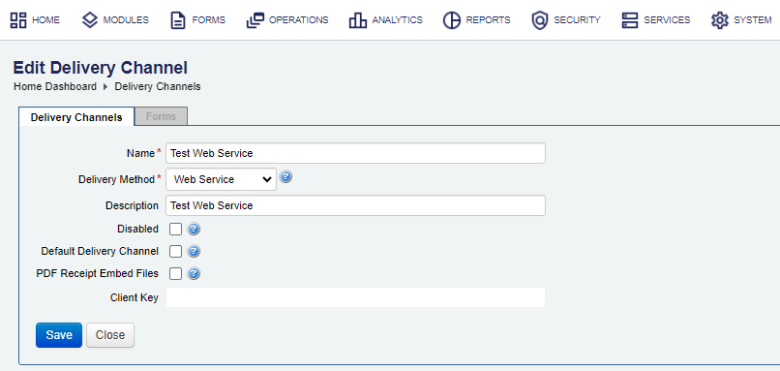 Manager create a web service delivery channel